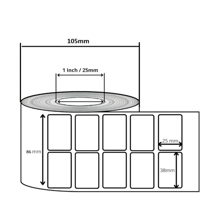 38×25 mm 1.5×1 Inch 2up Label Roll Direct Thermal DT Barcode | 4000 Stickers per Roll