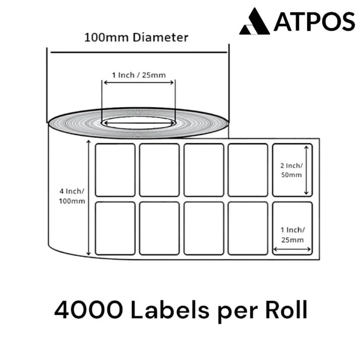 50×25 mm 2×1” 2up Chromo Label Roll Thermal Transfer Label | 4000 Stickers per Roll