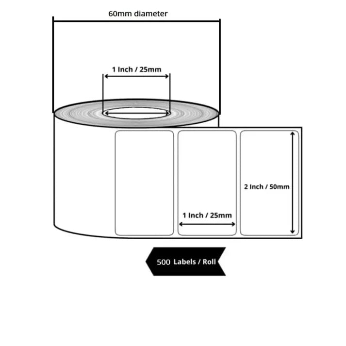 50X25mm Direct Thermal Barcode Sticker Label Paper (2X1 INCH) Self-adhesive | 6 PACK